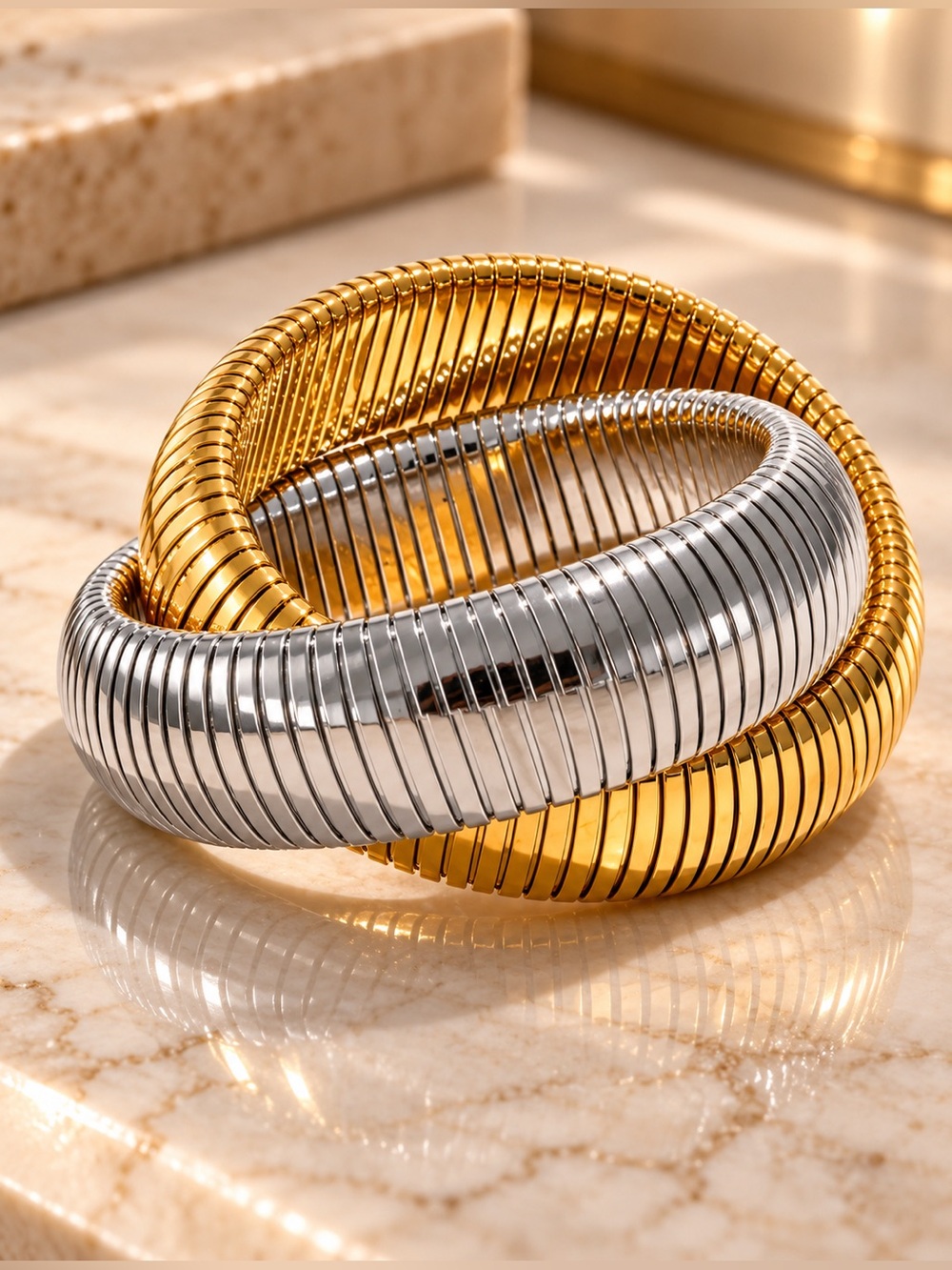 Two-Tone Double Layer Stainless Steel Bracelet